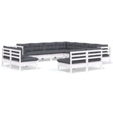 11 Piece Garden Lounge Set with Cushions White Solid Pinewood