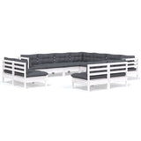 11 Piece Garden Lounge Set with Cushions White Solid Pinewood - Front View