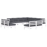 11 Piece Garden Lounge Set with Cushions White Solid Pinewood - Side View