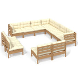 11 Piece Garden Lounge Set with Cushions Honey Brown Pinewood - Front View