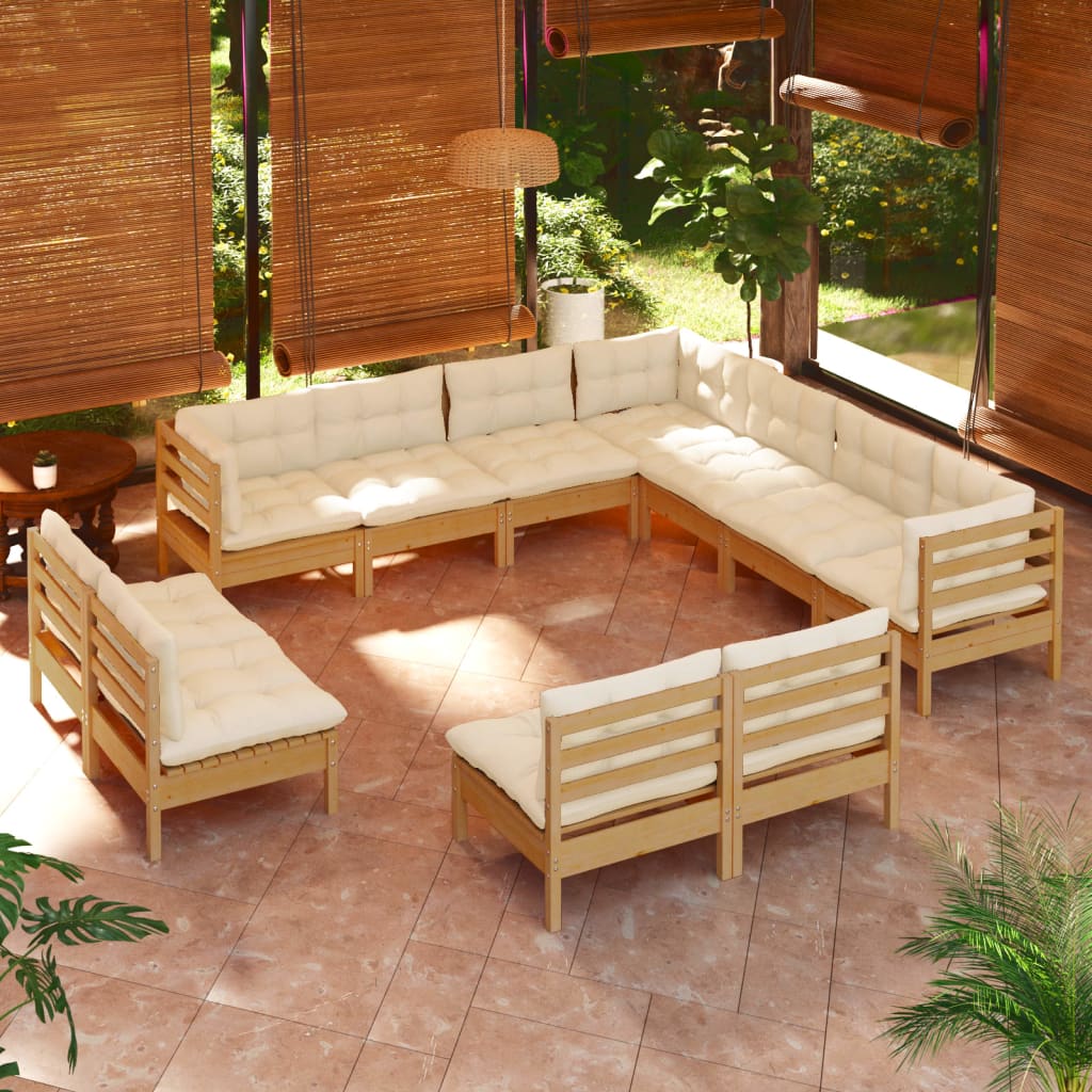 11 Piece Garden Lounge Set with Cushions Honey Brown Pinewood