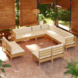 11 Piece Garden Lounge Set with Cushions Honey Brown Pinewood