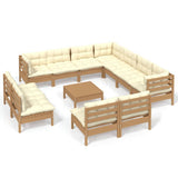 12 Piece Garden Lounge Set with Cushions Honey Brown Pinewood
