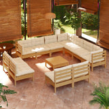 12 Piece Garden Lounge Set with Cushions Honey Brown Pinewood