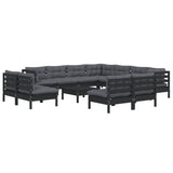 12 Piece Garden Lounge Set with Cushions Black Solid Pinewood - Side View