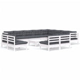 13 Piece Garden Lounge Set with Cushions White Solid Pinewood - Front View