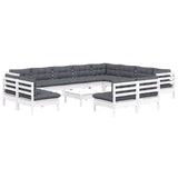13 Piece Garden Lounge Set with Cushions White Solid Pinewood - Side View