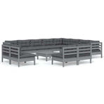 13 Piece Garden Lounge Set with Cushions Grey Solid Pinewood