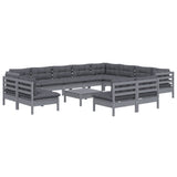 13 Piece Garden Lounge Set with Cushions Grey Solid Pinewood - Side View