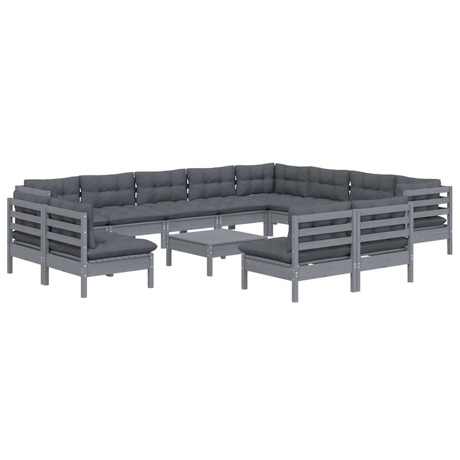 13 Piece Garden Lounge Set with Cushions Grey Solid Pinewood