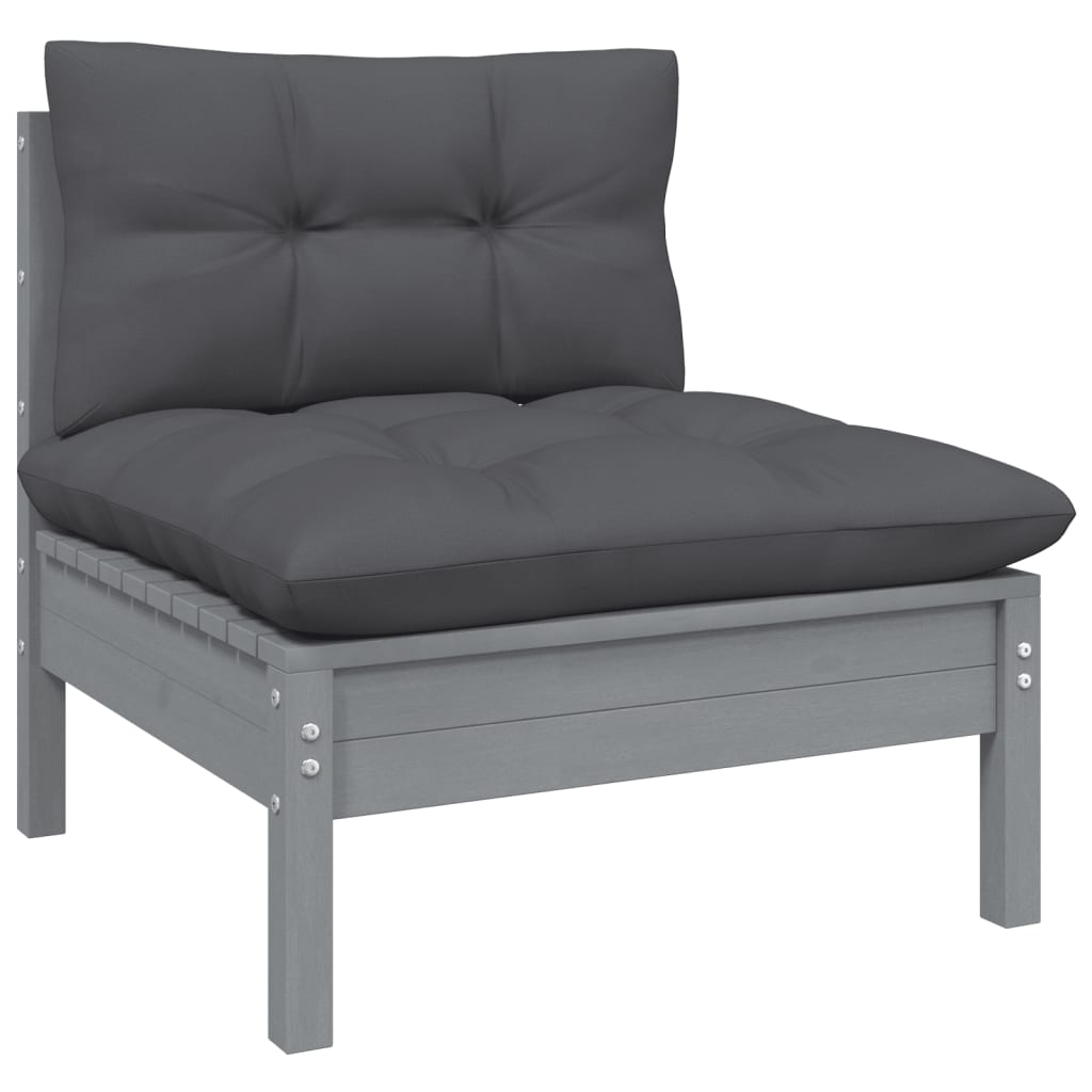 13 Piece Garden Lounge Set with Cushions Grey Solid Pinewood