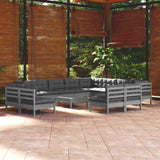 13 Piece Garden Lounge Set with Cushions Grey Solid Pinewood