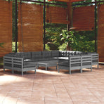 13 Piece Garden Lounge Set with Cushions Grey Solid Pinewood