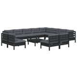 13 Piece Garden Lounge Set with Cushions Black Solid Pinewood - Side View