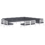 13 Piece Garden Lounge Set with Cushions White Solid Pinewood - Side View