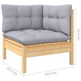 14 Piece Garden Lounge Set with Grey Cushions Solid Pinewood - Low Angle