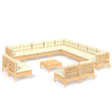 14 Piece Garden Lounge Set with Cream Cushions Solid Pinewood - Front View