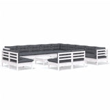 14 Piece Garden Lounge Set with Cushions White Solid Pinewood - Front View