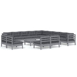 14 Piece Garden Lounge Set with Cushions Grey Solid Pinewood