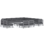 14 Piece Garden Lounge Set with Cushions Grey Solid Pinewood