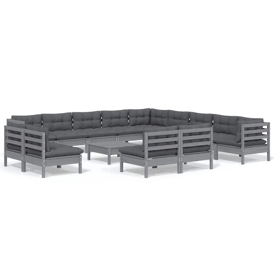 14 Piece Garden Lounge Set with Cushions Grey Solid Pinewood