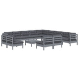 14 Piece Garden Lounge Set with Cushions Grey Solid Pinewood