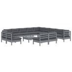 14 Piece Garden Lounge Set with Cushions Grey Solid Pinewood
