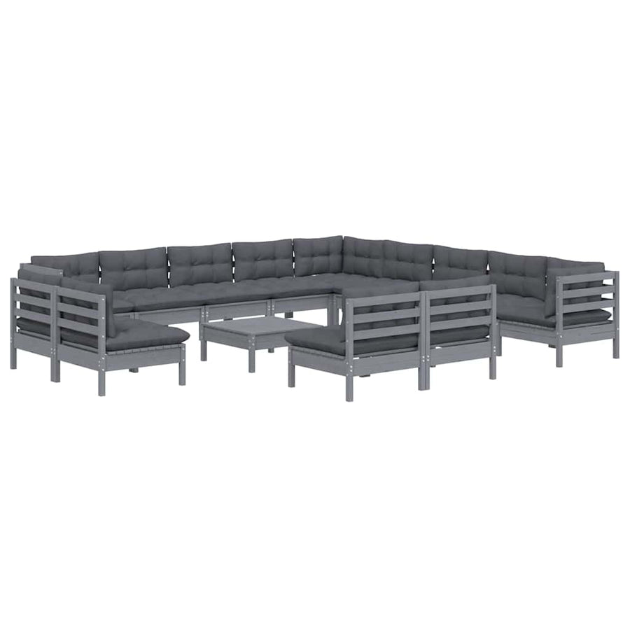 14 Piece Garden Lounge Set with Cushions Grey Solid Pinewood