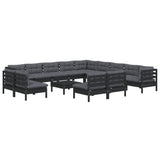 14 Piece Garden Lounge Set with Cushions Black Solid Pinewood - Side View