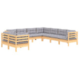 9 Piece Garden Lounge Set with Grey Cushions Solid Pinewood - Side View
