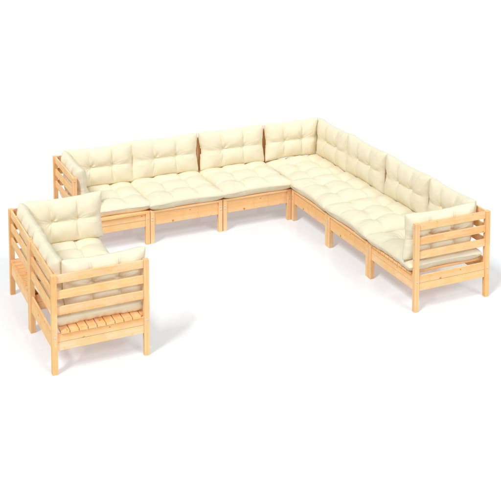 9 Piece Garden Lounge Set with Cream Cushions Solid Pinewood