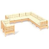 9 Piece Garden Lounge Set with Cream Cushions Solid Pinewood