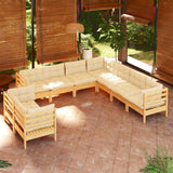 9 Piece Garden Lounge Set with Cream Cushions Solid Pinewood
