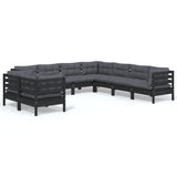 9 Piece Garden Lounge Set with Cushions Black Solid Pinewood - Front View