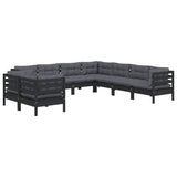 9 Piece Garden Lounge Set with Cushions Black Solid Pinewood - Side View