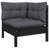 9 Piece Garden Lounge Set with Cushions Black Solid Pinewood - 45-Degree Angle