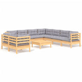 10 Piece Garden Lounge Set with Grey Cushions Solid Pinewood - Front View