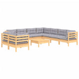 10 Piece Garden Lounge Set with Grey Cushions Solid Pinewood - Side View