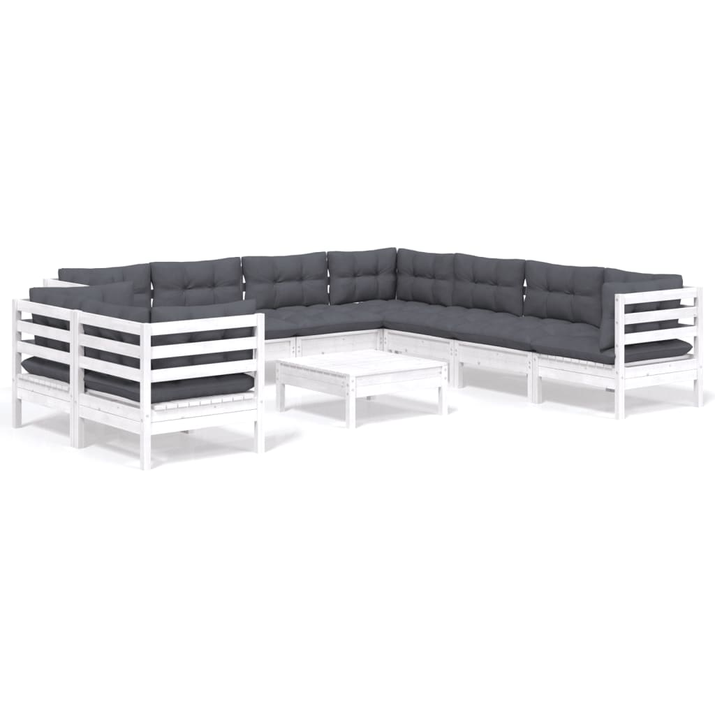 10 Piece Garden Lounge Set with Cushions White Solid Pinewood