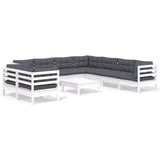 10 Piece Garden Lounge Set with Cushions White Solid Pinewood - Front View