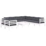 10 Piece Garden Lounge Set with Cushions White Solid Pinewood - Side View