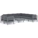 10 Piece Garden Lounge Set with Cushions Grey Solid Pinewood - Front View