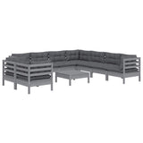 10 Piece Garden Lounge Set with Cushions Grey Solid Pinewood