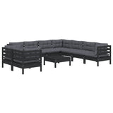 10 Piece Garden Lounge Set with Cushions Black Solid Pinewood