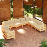 10 Piece Garden Lounge Set with Cream Cushions Solid Pinewood