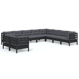 10 Piece Garden Lounge Set with Cushions Black Solid Pinewood