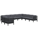 10 Piece Garden Lounge Set with Cushions Black Solid Pinewood - Side View