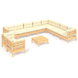 11 Piece Garden Lounge Set with Cream Cushions Solid Pinewood - Front View