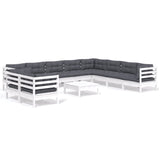 11 Piece Garden Lounge Set with Cushions White Solid Pinewood - Front View