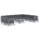 11 Piece Garden Lounge Set with Cushions Grey Solid Pinewood